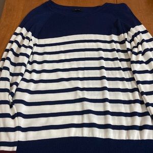 Blue and white stripes with burgundy sleeves